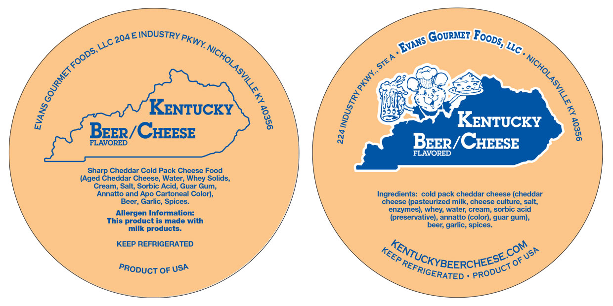 Lid: KY Beer Cheese logo before and after